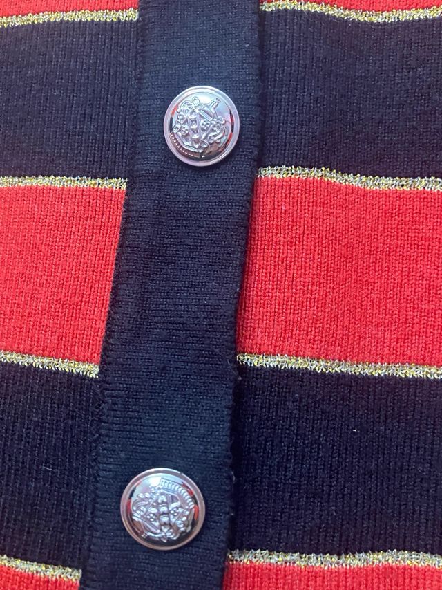 Cardigan marinero r naranja pastel , negro, dorado