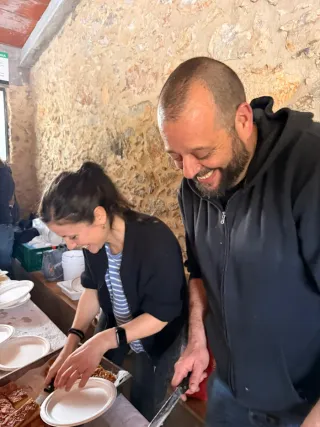 Conjunto 4 sillones vintage madera y tela