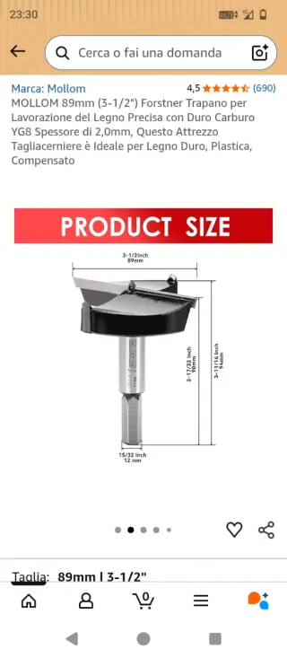 Fresa a farfalla 89mm per legno duro, plastica