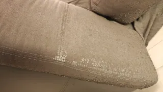 Sofá Cheslong tela marrón/gris