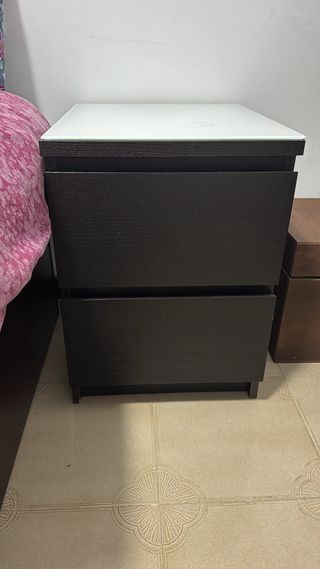 2 Mesitas de Noche Madera y Cristal