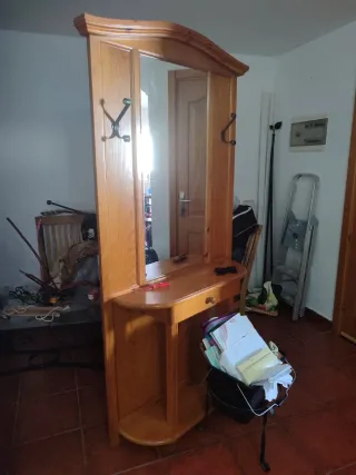 Mueble recibidor madera pino con espejo