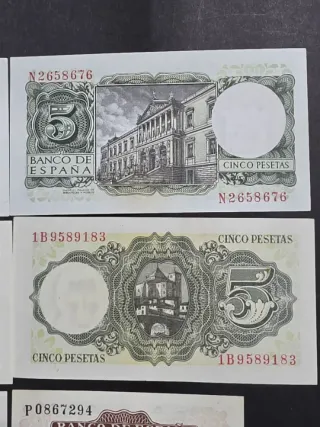 6 Billetes  5 y 1 Peseta muy buen estado