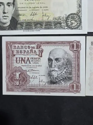6 Billetes  5 y 1 Peseta muy buen estado