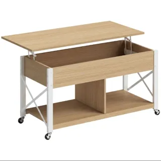 Mesa de centro elevable con almacenaje y ruedas