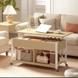 Mesa de centro elevable con almacenaje y ruedas