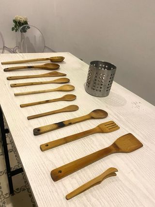 Set 11 Utensilios Cocina Madera Bambú