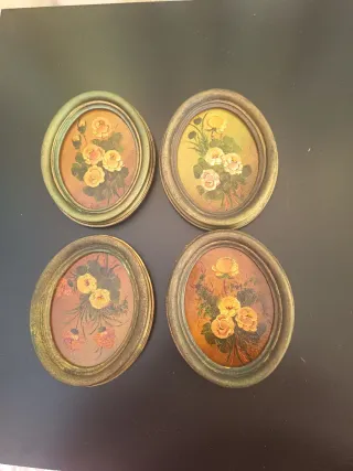 4 Cuadros Ovalados Flores Pequeños