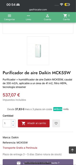 Purificador Aire Daikin Humidificador Blanco