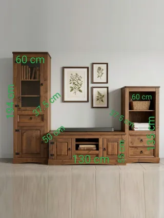 Conjunto Salón Rústico + Mesa Centro Cristal