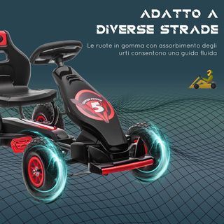 Go Kart a Pedales para Niños de 5 a 12 Años con Asiento Regulable, Capacidad de 50 Kg, Vehículo a Pedales para Niños con Marcha, Adelante, Reversa, Freno de Mano y Ruedas de EVA Antideslizantes, Rojo