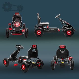 Go Kart a Pedales para Niños de 5 a 12 Años con Asiento Regulable, Capacidad de 50 Kg, Vehículo a Pedales para Niños con Marcha, Adelante, Reversa, Freno de Mano y Ruedas de EVA Antideslizantes, Rojo