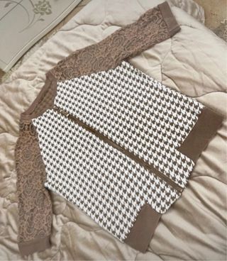 Felpa donna pied de poule con pizzo