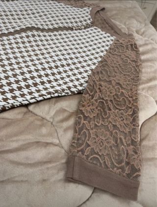 Felpa donna pied de poule con pizzo