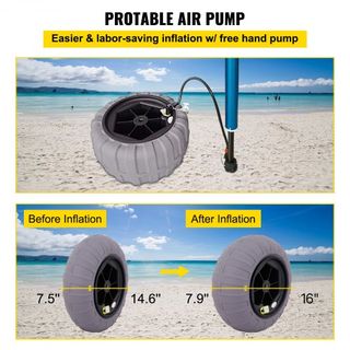 Ruote per Carrello da Spiaggia, Pneumatici di Ricambio da 16", Pneumatici in TPU per Carrello da Kayak, Carrello da Canoa e Carrello con Pompa ad Aria Gratuita, Confezione da 2