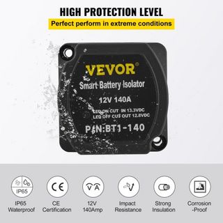 Kit de Relé de Carga Dividida, 2m 12V, Kit de Aislador de Doble Batería Automático con Relé de Sensado de Voltaje VSR de 140AMP, Compatible con RV, Mar, Coche, Vehículo, Camión, Caravana, Campista...