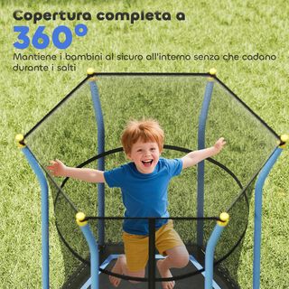 Trampolín Elástico para Niños de 3-10 Años con Entrada con Cremallera y Postes Acolchados, Tapete Elástico de Acero, PP y EPE, Ø163.5X163.5/190 Cm