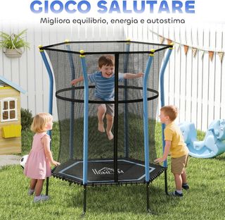 Trampolín Elástico para Niños de 3-10 Años con Entrada con Cremallera y Postes Acolchados, Tapete Elástico de Acero, PP y EPE, Ø163.5X163.5/190 Cm