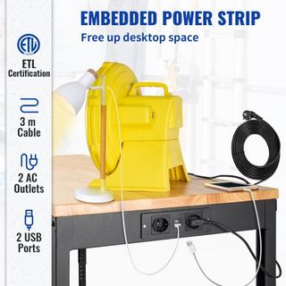 Banco de Trabajo Ajustable en Altura, 155 x 51 cm Mesa de Garaje con Alturas de 80 – 105 cm y Capacidad de 720KG, con Salidas de Energía y Superficie de Madera Dura y Estructura de Metal y Ruedas ...