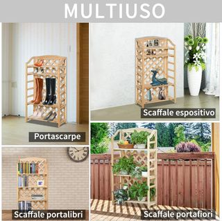 Scaffale Porta Piante per Esterni, Giardino Pieghevole con 4 Ripiani Regolabili, Mobili da Giardino e Casa in Legno, 67X33X123Cm