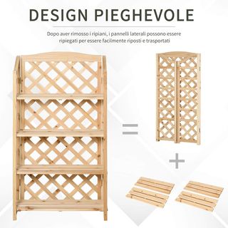 Scaffale Porta Piante per Esterni, Giardino Pieghevole con 4 Ripiani Regolabili, Mobili da Giardino e Casa in Legno, 67X33X123Cm