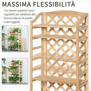Scaffale Porta Piante per Esterni, Giardino Pieghevole con 4 Ripiani Regolabili, Mobili da Giardino e Casa in Legno, 67X33X123Cm