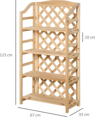 Scaffale Porta Piante per Esterni, Giardino Pieghevole con 4 Ripiani Regolabili, Mobili da Giardino e Casa in Legno, 67X33X123Cm