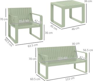 Set da Giardino 5 Pezzi con Divano, 2 Poltrone e 2 Tavoli, Set Esterno in Polipropilene, Impermeabile e Resistente ai Raggi UV, Verde