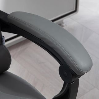 Silla de Oficina Ergonómica Presidencial de Piel PU, Silla de Oficina Giratoria con Respaldo Alto Reclinable 145°, Altura Regulable y Reposapiés Extraíble, Gris