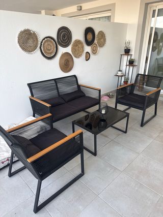 Conjunto Terraza Ratán y Madera: sofa, sillas,mesa