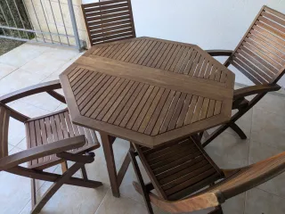 Conjunto mesa y sillas y hamacs de madera para jar
