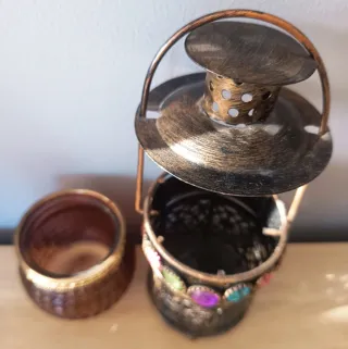 2 portavelas de cristal y metal