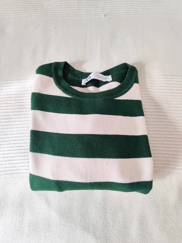 Jersey Zara rayas verde y beige Talla S