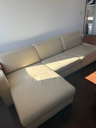 Sofá Cama Chaise Longue Piel Beige Habitat
