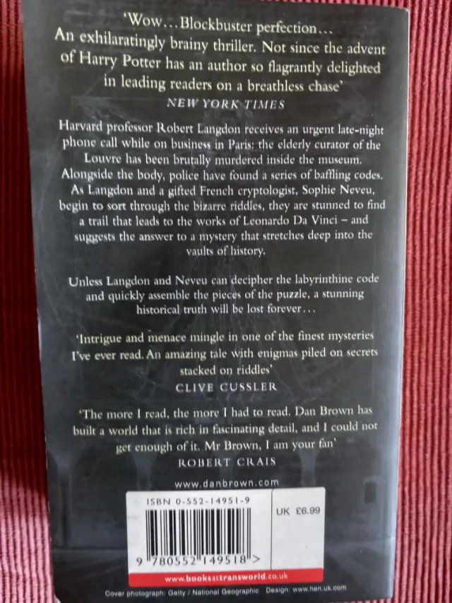 Libro en inglés,  "The Da Vinci Code" de Dan Brown