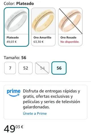 Anillo Calvin Klein Mujer Oro y Plata E56 316L