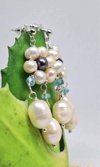 Pendientes Plata 925 Perlas Naturales Aguamarina