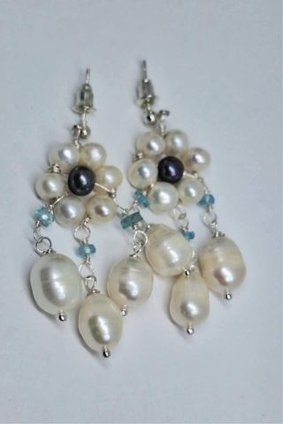 Pendientes Plata 925 Perlas Naturales Aguamarina