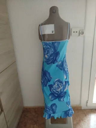 Vestido tirantes flores azules volantes S/M