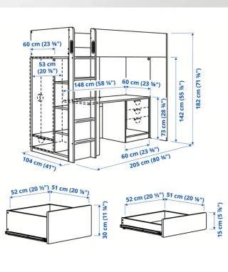 Cama alta Ikea con escritorio