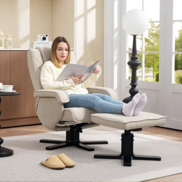 Sillón Relax Reclinable Beige con Reposapiés