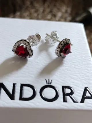 Pendientes Corazón Halo Rojo Plata Pandora
