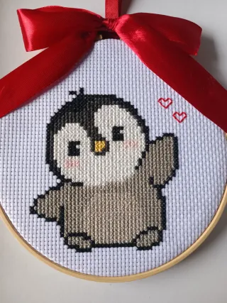 Telaio ricamato pinguino punto croce