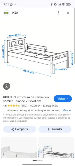 Cama infantil blanca sin el colchón