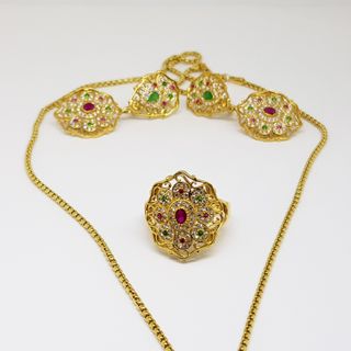 Conjunto Oro 18K Piedras Colores y Circonitas