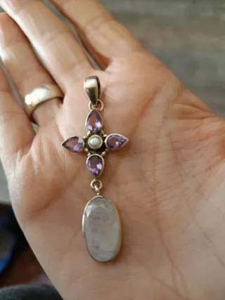 Colgante Amatista,perla y Piedra Luna