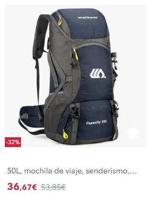 Mochila 50 litros + mini mochila plegable auxiliar
