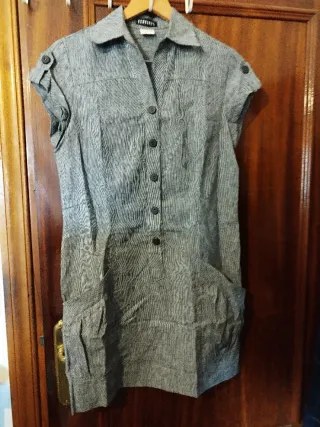 Vestido gris lino y algodón talla XL
