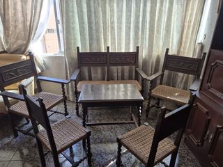 Conjunto Muebles Antiguos Madera y Tela