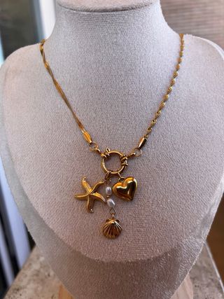 Collar Acero Inoxidable Corazón Estrella Concha